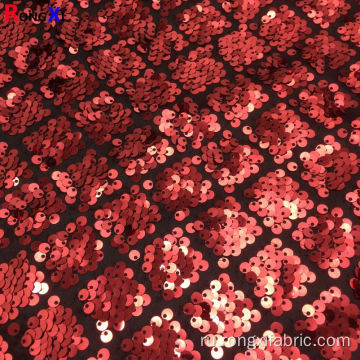 Многофункциональная ткань с красными пайетками, 5 мм, сублимный принт